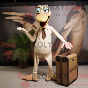 Máscara de pterodáctilo bege com caraterísticas curtas macacão e casaco - Mascotes pterodáctilos - RedBrokoly.com
