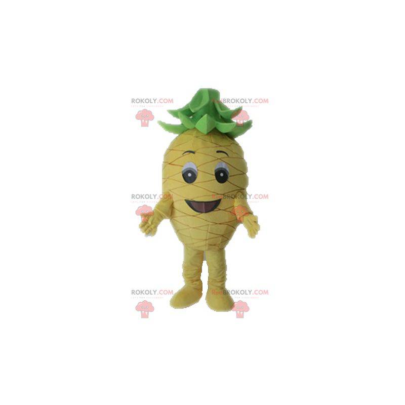 Mascotte d'ananas jaune et vert géant. Mascotte de fruit -
