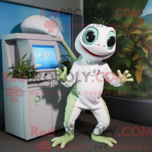 Witte gekko-mascottekostuum...