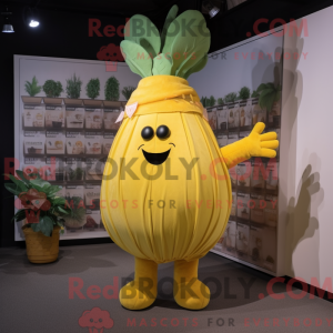 Geel raap mascottekostuum...
