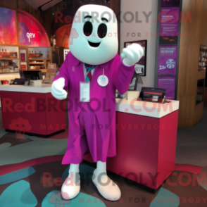 Fantasia de mascote Magenta Ghost com bermuda e alfinetes de gravata - Mascotes fantasmas - REBROKO_215885 - RedBrokoly.com