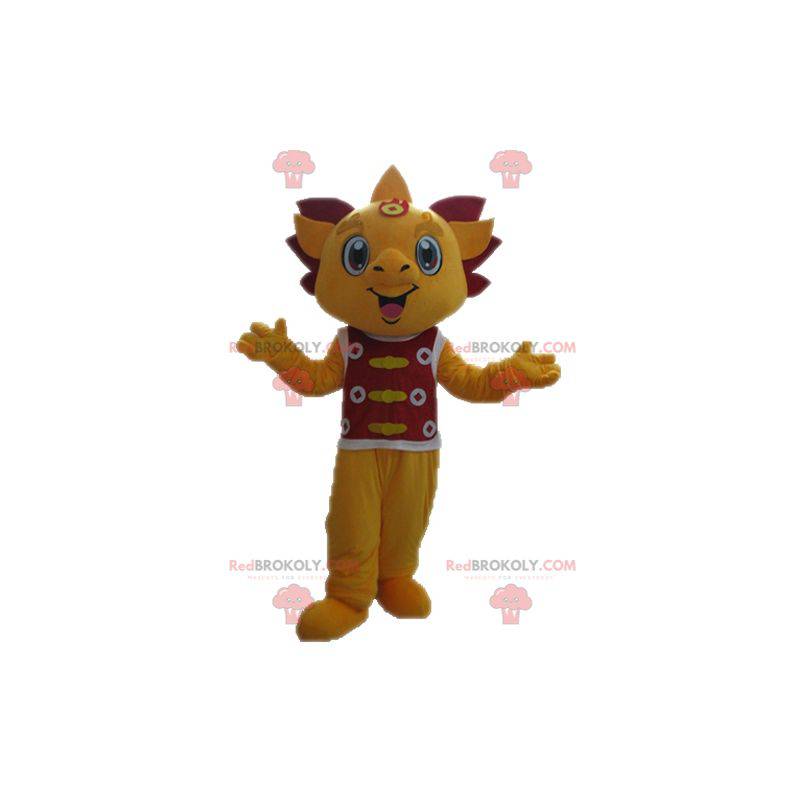 Mascotte drago giallo e rosso. Mascotte sorridente -