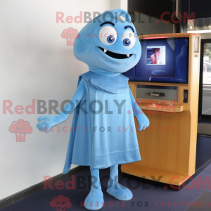 Blå tv-maskotkostumefigur...