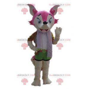 Mascote raposa rosa e branca feminina e colorida -