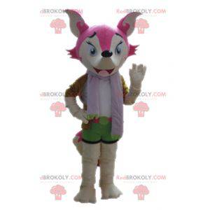 Mascotte de renard rose et blanc féminin et coloré -