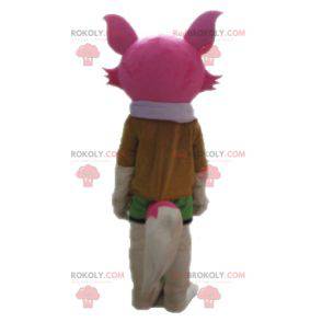 Mascot roze en witte vos vrouwelijk en kleurrijk -