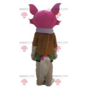 Maskottchen rosa und weißer Fuchs weiblich und bunt -