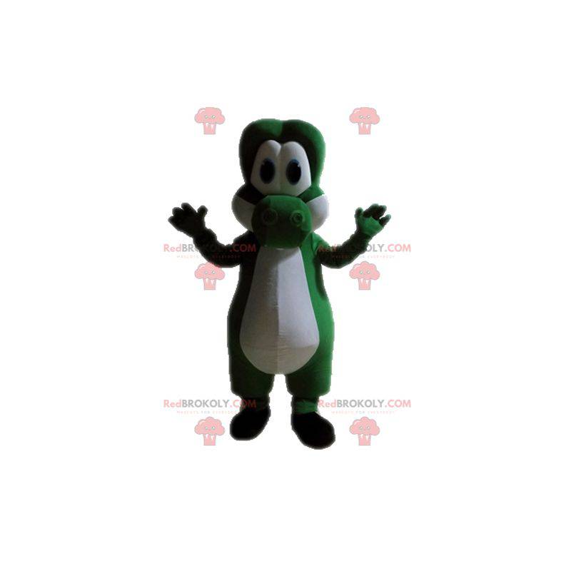 Grünes und weißes Dinosauriermaskottchen. Yoshi Maskottchen -