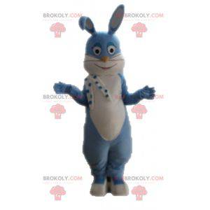 Mascotte coniglio blu e bianco completamente personalizzabile -