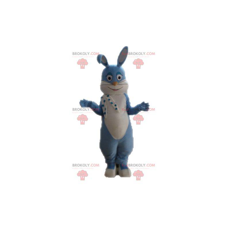 Mascota de conejo azul y blanco totalmente personalizable -