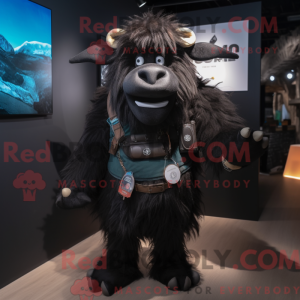 Sort Yak maskot kostume...