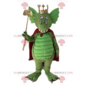 Grøn drage maskot med rød kappe - Redbrokoly.com