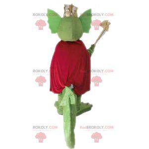 Grøn drage maskot med rød kappe - Redbrokoly.com