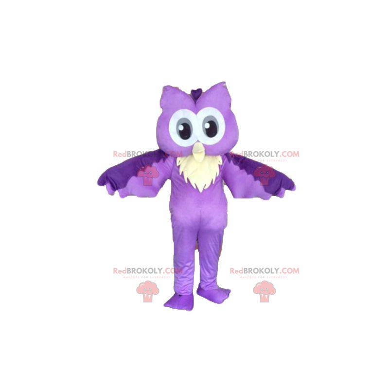 Maskottchen der lila und weißen Eule. Eulenmaskottchen - Maskottchen der lila und weißen Eule. Eulenmaskottchen -