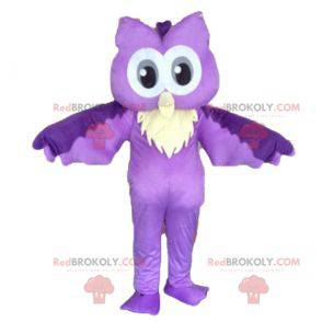 Mascotte de hibou violet et blanc. Mascotte de chouette -