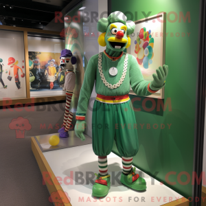 Grön klovnemaskotdraktfigur...