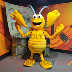 Gele kreeft mascottekostuum...
