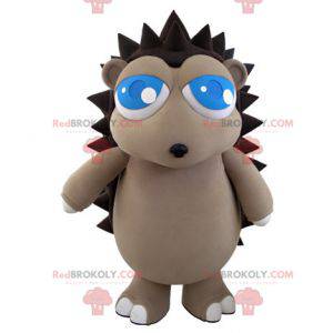 Šedý a hnědý maskot ježka s pěkně modrýma očima - Redbrokoly.com