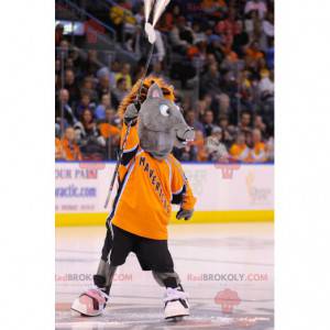 Graues Hengstfohlenmaskottchen mit einer orange Mähne -