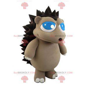 Gray and brown hedgehog mascot with pretty blue eyes -