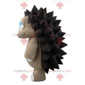 Graues und braunes Igelmaskottchen mit hübschen blauen Augen -