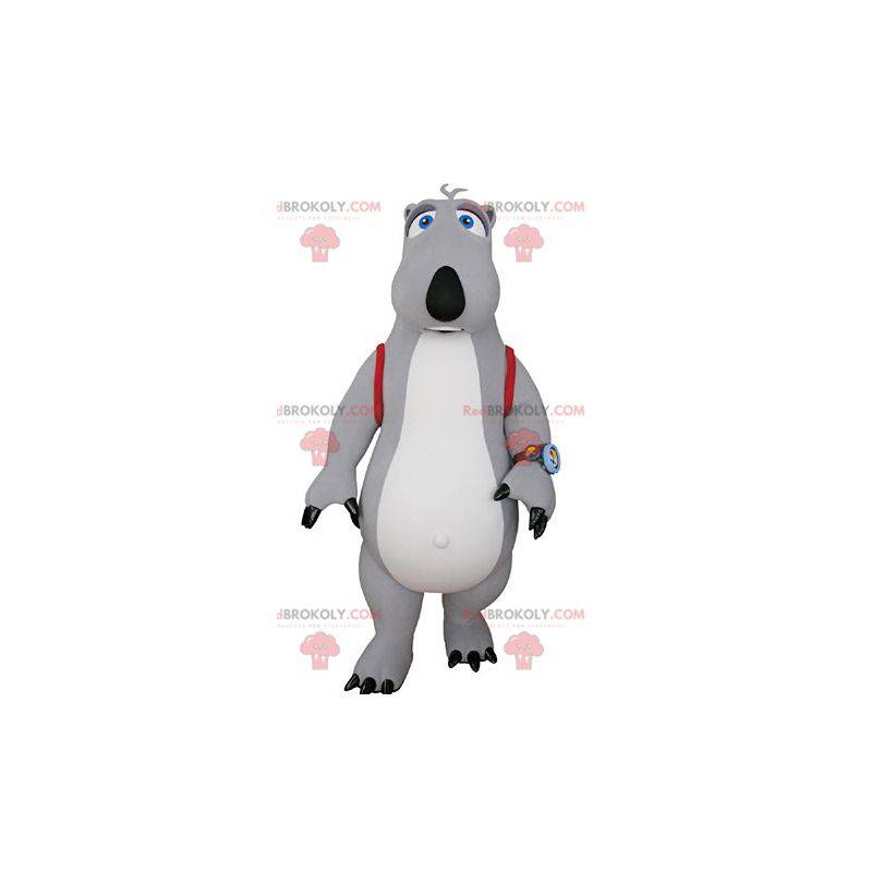 Mascotte d'ours gris et blanc avec un cartable - Redbrokoly.com