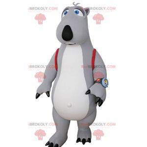 Mascotte orso grigio e bianco con una cartella - Redbrokoly.com