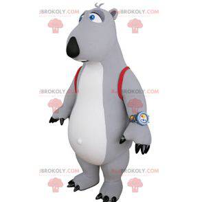 Gray and white bear mascot with a schoolbag - Redbrokoly.com