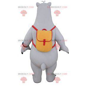 Mascotte d'ours gris et blanc avec un cartable - Redbrokoly.com