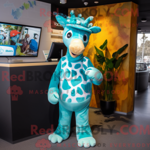 Cyan Giraffe mask drakt...
