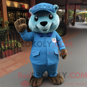 Fantasia de mascote castor azul com macacão e bonés - Castores mascotes - REBROKO_216883 - RedBrokoly.com