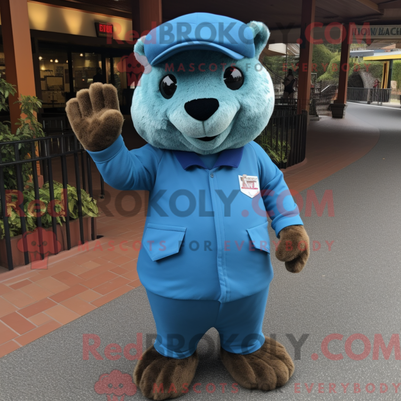 Fantasia de mascote castor azul com macacão e bonés - Castores mascotes - REBROKO_216883 - RedBrokoly.com