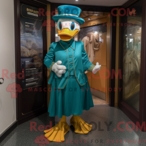 Teal Duck maskotdraktfigur...