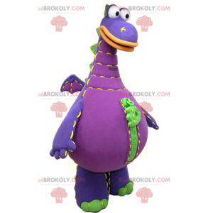 Mascotte de dragon violet vert et orange géant - Redbrokoly.com