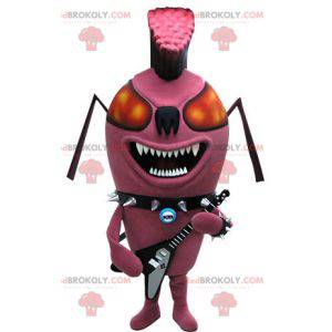 Mascotte de fourmi rose d'insecte punk. Mascotte rock -