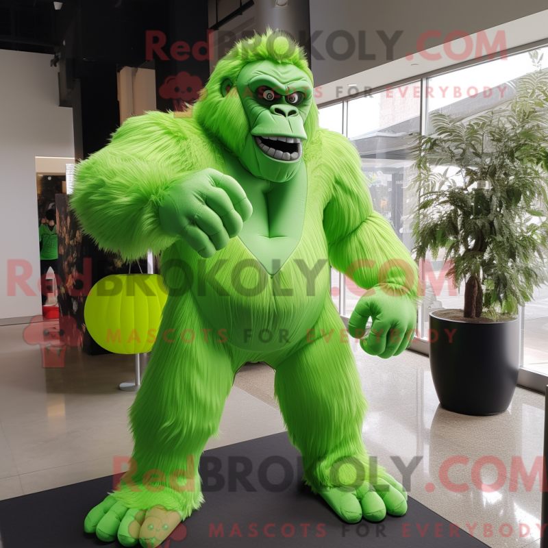 Disfraz de mascota gorila verde lima vestido con un traje y
