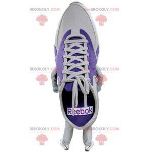 Mascotte scarpa viola e bianca. Mascotte di pallacanestro -