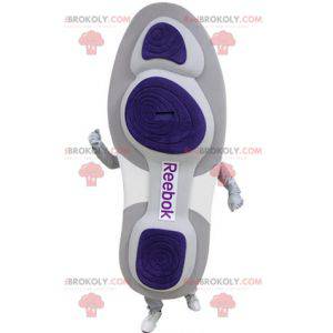 Mascotte de chaussure violette et blanche. Mascotte de basket -