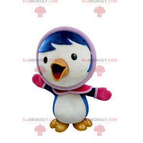 Blue and white bird mascot in winter outfit - Redbrokoly.com