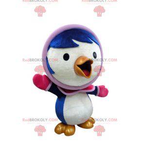 Blue and white bird mascot in winter outfit - Redbrokoly.com