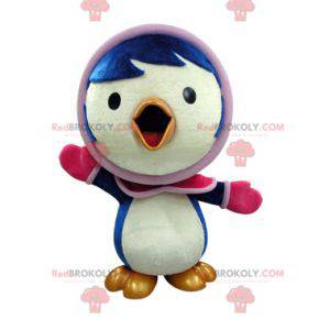 Blue and white bird mascot in winter outfit - Redbrokoly.com