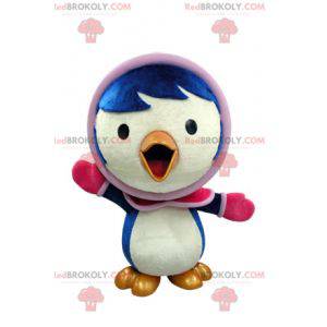 Blue and white bird mascot in winter outfit - Redbrokoly.com