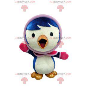 Mascotte d'oiseau bleu et blanc en tenue d'hiver -