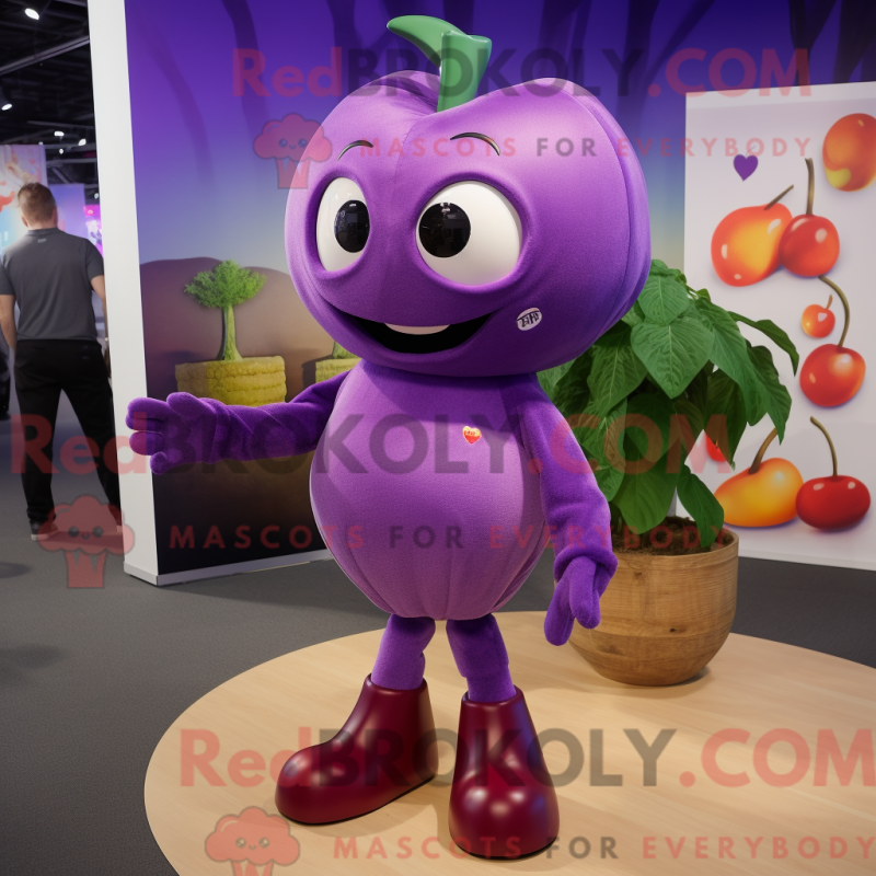 Fantasia de mascote de maçã roxa com macacão e palmilhas - Mascotes da Apple - REBROKO_217457 - RedBrokoly.com