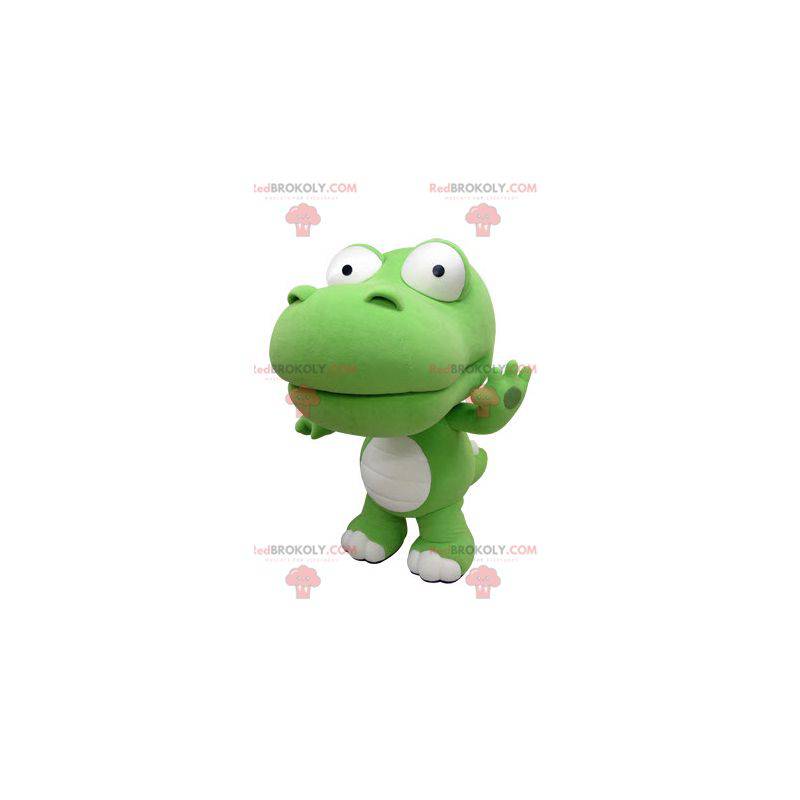 Mascota gigante de cocodrilo verde y blanco. Mascota dinosaurio