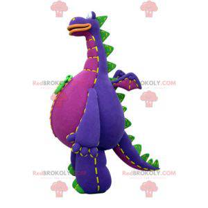 Mascotte de dragon violet vert et orange géant - Redbrokoly.com