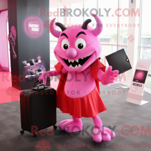 Pink Devil maskot kostume...