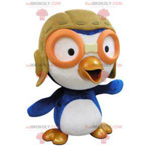 Blue and white bird mascot in aviator outfit - Redbrokoly.com