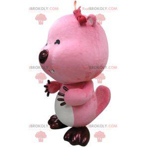 Mascotte castoro rosa e bianco. Mascotte di lontra -