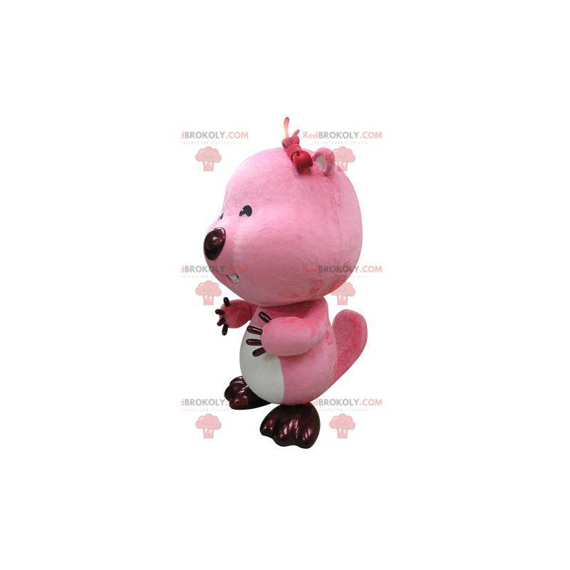 Mascot lyserød og hvid bæver. Odder maskot - Redbrokoly.com